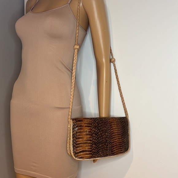 Vintage Python Snakeskin and Natural Leather Shoulder Bag - Picture 2 of 14